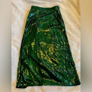 Express green sequin midi skirt